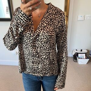 Kittenish Leopard Print Satin Button-Down Blouse - Medium